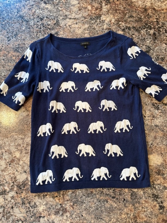 Talbots Tops - Talbots Navy & White Elephant Pattern Short Sleeve Tee